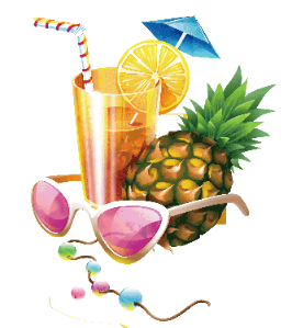 a pineapple cocktail with sunglasses 